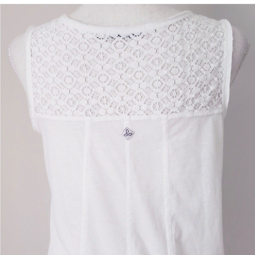 prAna Cassi Tank Top white With Lace & Raw Edged Neckline Organic Cotton Blend M - Picture 4 of 8